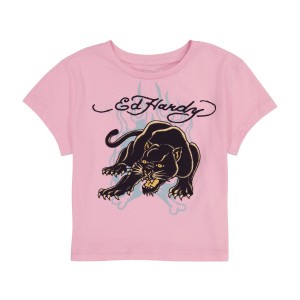 Ed Hardy Panther Flame Baby Tee Baby Tees Damen Bubble Gum | LIRKX-3590