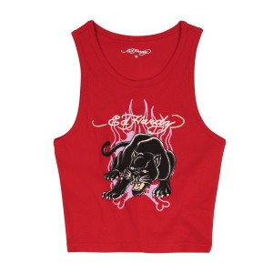 Ed Hardy Panther Flame Rib Tank Top Muskelshirt Damen Rosa | USJET-0738
