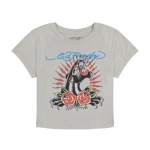Ed Hardy Panther Rose Baby Tee Baby Tees Damen Grau | WPUHA-3192