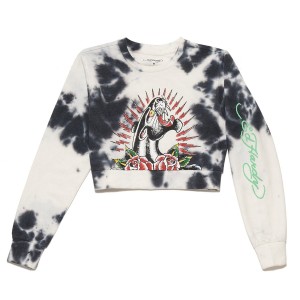 Ed Hardy Panther Rose Cropped Sweatshirt Oberteile Damen Schwarz Weiß | IXZJO-9052