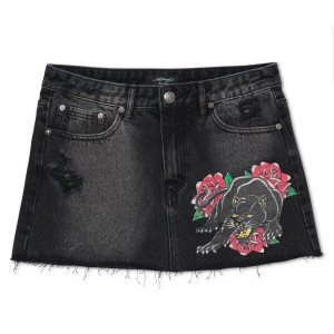 Ed Hardy Panther Roses Denim Skirt Denim Damen Schwarz Waschen | RNVKT-1857