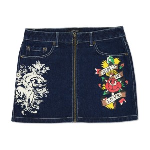 Ed Hardy Panther Zipper Front Mini Denim Skirt Unterteile Damen Indigo Waschen | LKZGU-0953