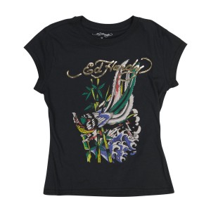 Ed Hardy Peacock Cap Sleeve Tee Baby Tees Damen Schwarz | HKYLS-1927