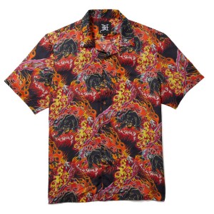 Ed Hardy Printed Camp Ss Shirt Hemd Herren Fire Panther | FZBCR-2041