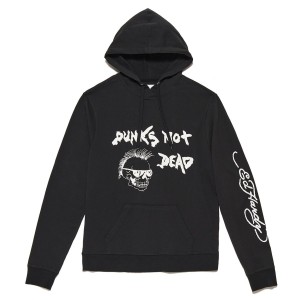 Ed Hardy Puff Glitter Punks Not Dead Hoodie Hoodie Herren Schwarz | CHXTQ-1380