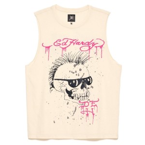 Ed Hardy Punk Skull Cut Off Tee T-shirts Herren Weiß | VLMOJ-7025