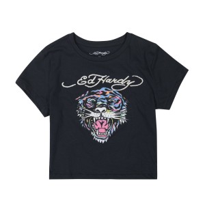 Ed Hardy Rainbow Tiger Baby Tee Baby Tees Damen Schwarz | JNKFE-8425