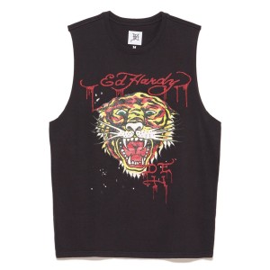 Ed Hardy Retro Tiger Cut Off Tee T-shirts Herren Schwarz | KWATS-6753