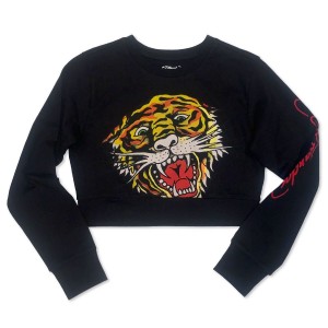 Ed Hardy Retro Tiger Head Cropped Shrunken Sweatshirt Oberteile Damen Schwarz | HEZVW-4027