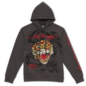 Ed Hardy Retro Tiger Hoodie Hoodie Herren Grau | TEMKA-1732