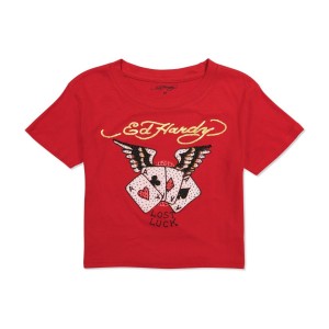 Ed Hardy Rhinestone Aces Baby Tee Baby Tees Damen Rosa | HNIBT-5314