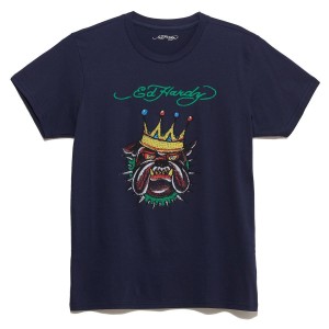 Ed Hardy Rhinestone Bulldog Tee T-shirts Herren Navy | KYCAX-5832