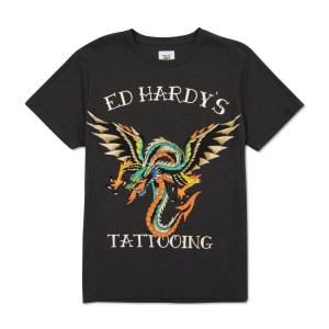 Ed Hardy Rhinestone Dragon Wings T-shirts Herren Schwarz | PCDNF-4825