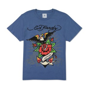 Ed Hardy Rhinestone Eagle Anchor T-shirts Herren Blau | HNQMR-0915