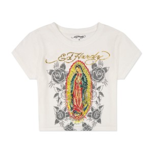 Ed Hardy Rhinestone Mary Baby Tee Baby Tees Damen Weiß | KFHJI-5169