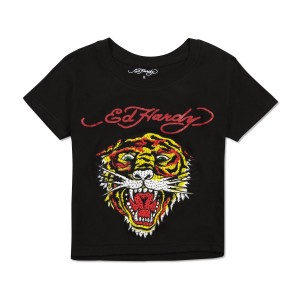 Ed Hardy Rhinestone Tiger Heart Baby Tee Baby Tees Damen Schwarz | ZMIQR-1793