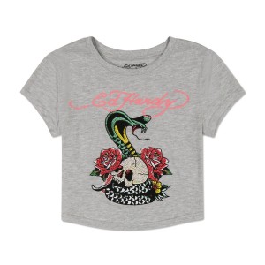 Ed Hardy Rose Cobra Baby Tee Baby Tees Damen Grau | NVASM-7825