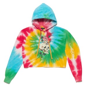 Ed Hardy Rose Skull Cropped Fleece Hoodie Hoodie Damen Mehrfarbig | XLYTV-0712