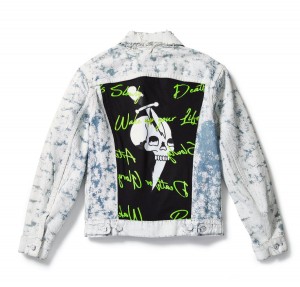 Ed Hardy Skull Dagger Painted Denim Jacket Denim Herren Weiß | VULXJ-6085