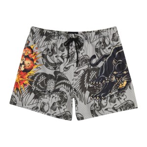 Ed Hardy Skull Panther Mens Mesh Short Unterteile Herren Grau | HTSVR-5379