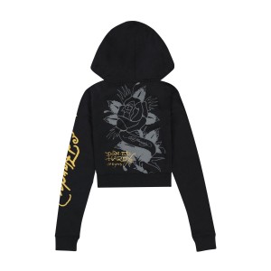 Ed Hardy Swallow Cropped Hoodie Hoodie Damen Schwarz | PCLQK-3502
