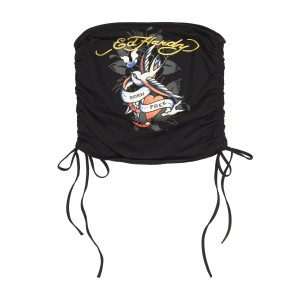 Ed Hardy Swallow Gathered Tube Top Oberteile Damen Schwarz | QZGTW-1342