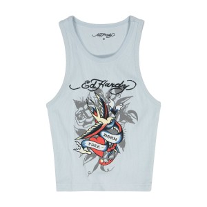 Ed Hardy Swallow Rib Tank Top Muskelshirt Damen Blau | JCRVA-2061