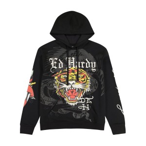 Ed Hardy Tiger Dagger Hoodie Hoodie Herren Schwarz | AMFKW-6503