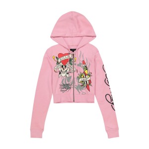 Ed Hardy Tiger Dagger Zip Front Hoodie Hoodie Damen Bubblegum | QUMKR-6315