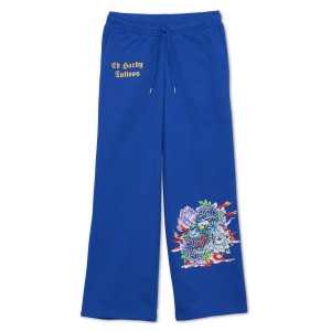 Ed Hardy Tiger Lotus Flare Sweatpants Unterteile Damen Tiefesblau | YNDEH-1964