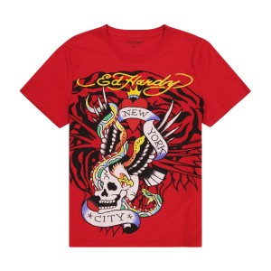 Ed Hardy Tiger NYC Eagle Tee T-shirts Herren Rot | EYFLN-4863