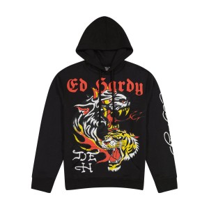 Ed Hardy Tiger Panther Black Pullover Hoodie Hoodie Herren | IWXAE-1930