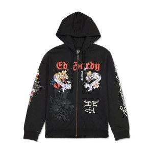 Ed Hardy Tiger Panther Hoodie Hoodie Herren Schwarz | HBYDN-4237
