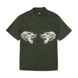 Ed Hardy Tiger Twill Hemd Herren Olivgrün | MBHFG-9428