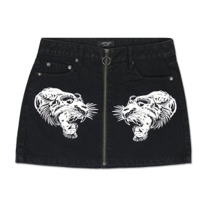 Ed Hardy Tigers Zipper Front Mini Denim Skirt Unterteile Damen Schwarz Waschen | CGQOH-6158