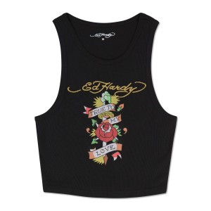 Ed Hardy True Love Rib Knit Tank Muskelshirt Damen Schwarz | HBXEQ-4816